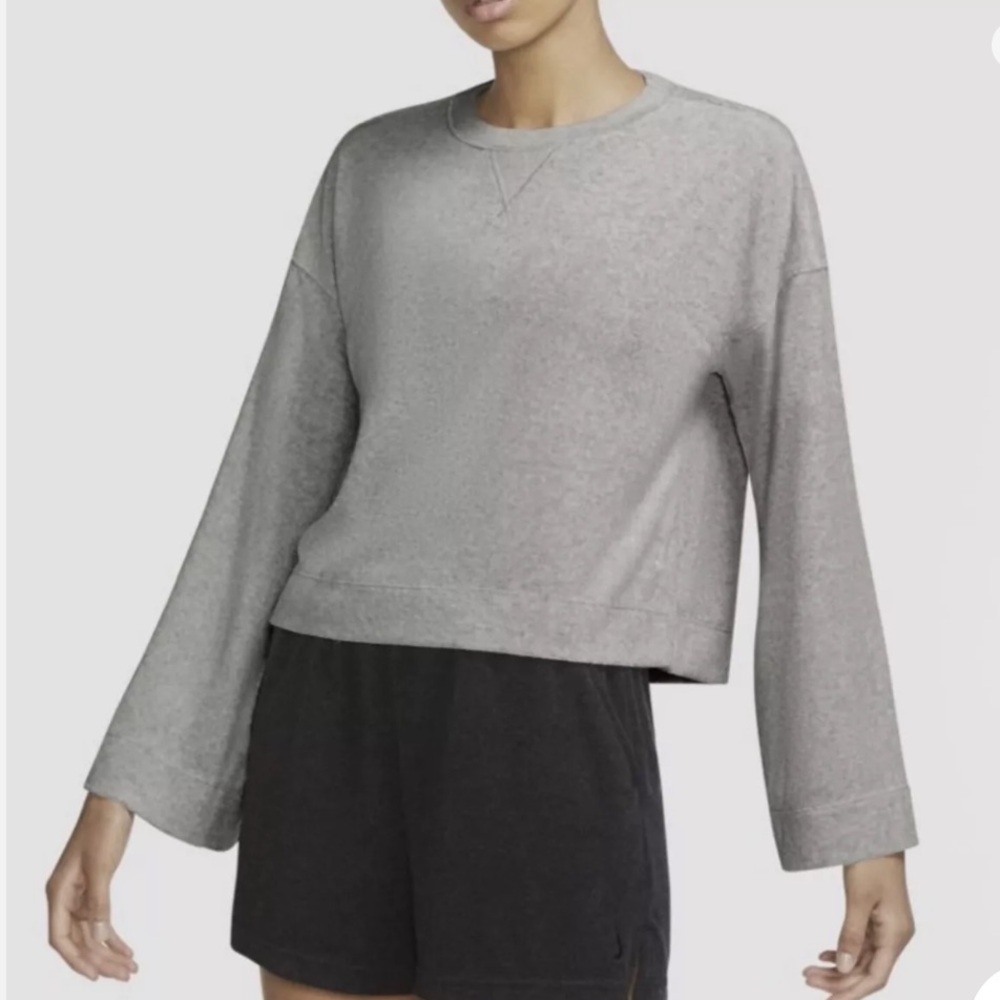 Nike Dri Fit Yoga 70s Retro Grey French Terry Top